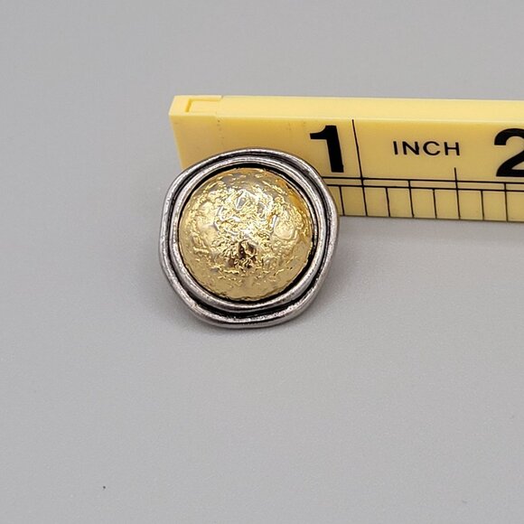 Liz Claiborne Two Tone Metal Button Earrings Domed Modernist Signed Vtg - Picture 6 of 6